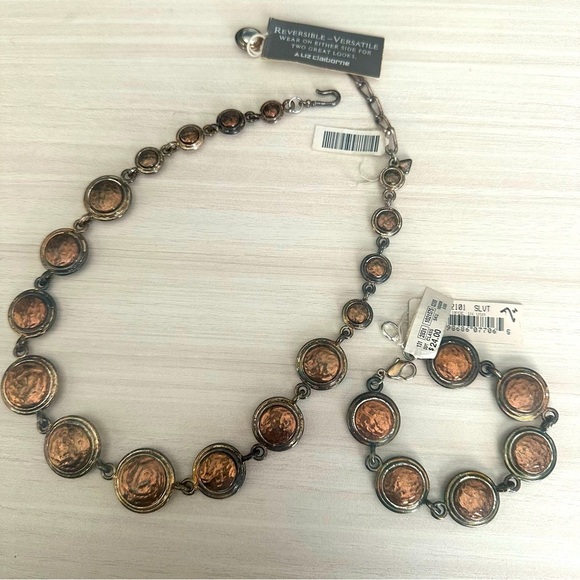 Liz Claiborne Jewelry - Vintage NEW Reversible Silver & Copper Liz Claiborne Heavy Necklace Bracelet Set
